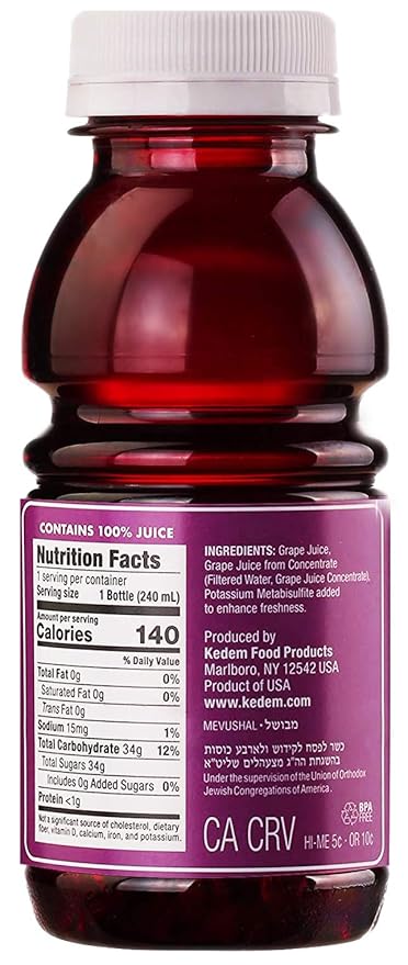 Kedem Concord Grape Juice 8oz Plastic Bottle (24 Pack)