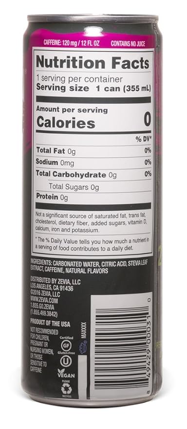 Zevia Zero Calorie Soda Cola 12 Ounce Cans (Pack of 24) and Zevia Zero Calorie Energy Drink Raspberry Lime 12 Ounce Cans (Pack of 12)