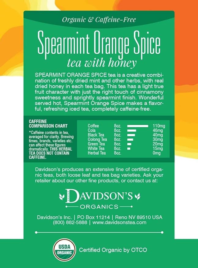 Davidson's Organics Spearmint Orange Spice 8-count Tea Bags Pack of 12