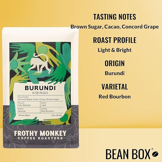 Burundi Kibingo - Roasted by Frothy Monkey Coffee Roasters - Whole Bean Coffee - 5 Pound Bag