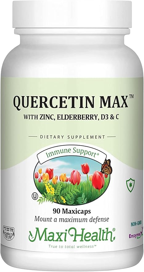 Maxi Health Quercetin 500mg Capsules – Zinc Supplements for Women and Men – Non-GMO Kosher and Gluten-Free Quercetin Supplements with Elderberry Vitamin C and Zinc (90 Veg Capsules Pack of 2)