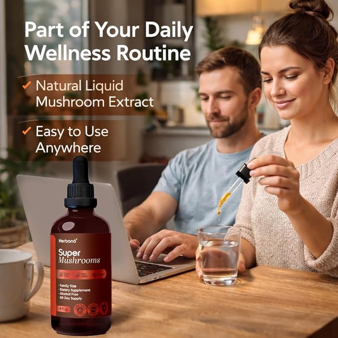 Super Mushroom Complex 8 in 1 Liquid Extract - 4 fl oz Drops with Reishi Lion’s Mane Cordyceps Chaga Maitake Turkey Tail Shiitake Agaricus for Focus Immune Wellness and Daily Energy