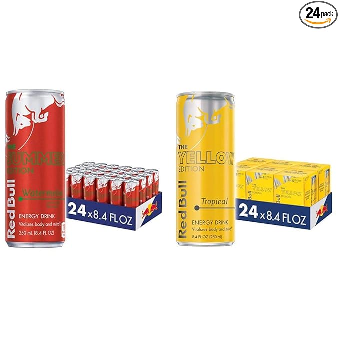 Red Bull Red and Yellow Edition Watermelon and Tropical Energy Drink Bundle 8.4 Fl Oz 48 Cans