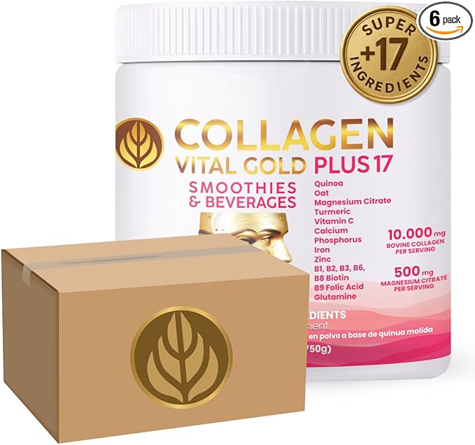 Vital Life Collagen Peptides Powder +17 Super Ingredients 1.6 lb (Pack of 6) Red Berries Flavor Supports Hair Skin Nails Bones Joints &amp Digestive Health Collagen for Women &amp Men.