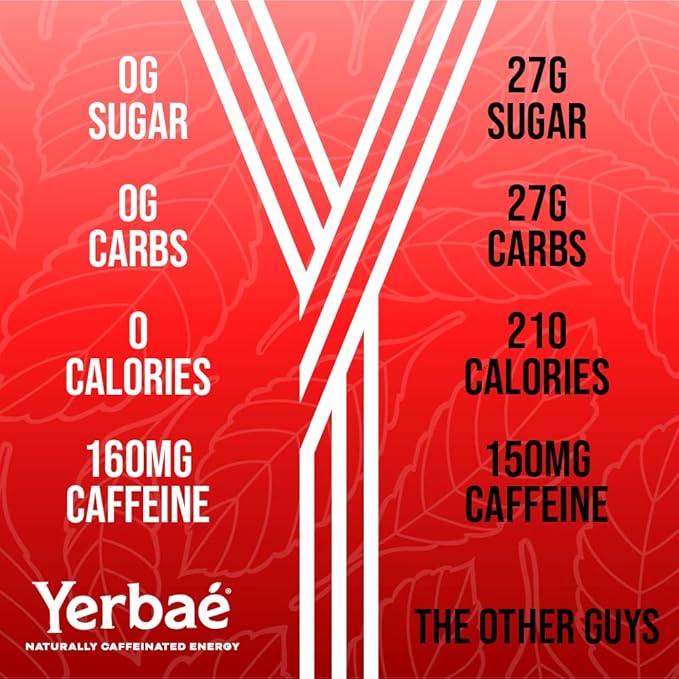 Yerbaé Energy Seltzer - Strawberry Kiwi No Sugar/Calories/Carbs. Energized by Yerba Mate Naturally Caffeinated Plant-Based Healthy Alternative to Coffee/Sugary Sodas Pack of 12 12oz cans