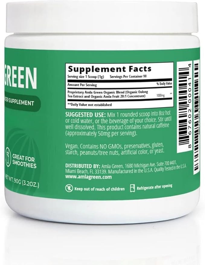 Amla Powder &amp Green Tea Superfood Supplement 20x Ultra Concentrated Amla Antioxidant Support Made with Oolong Tea and Indian Gooseberries Organic Vegan Classic Flavor 90 Servings