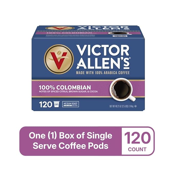 Victor Allen's Coffee 100% Colombian Medium Roast 120 Count Single Serve Coffee Pods for Keurig K-Cup Brewers