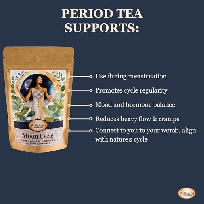Birth Song Botanicals Organic Moon Cycle Menstrual Tea for Women Herbal Period Cramp &amp PMS Relief Hormone Balance Bloat &amp Cycle Support Raspberry Leaf Mugwort &amp Chamomile 30 Servings