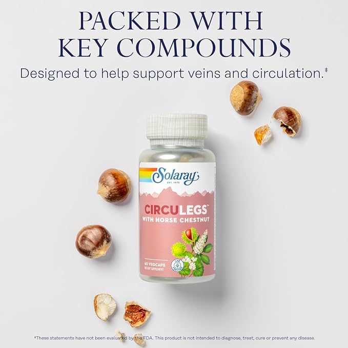 SOLARAY Circulegs - Herbal Supplements for Wellness Support w/Horse Chestnut Extract and Vitamin C Plus Gotu Kola Flavonoids Hesperidin Blend - Vegan Gluten Free 60-Day Guarantee - 30 Servings