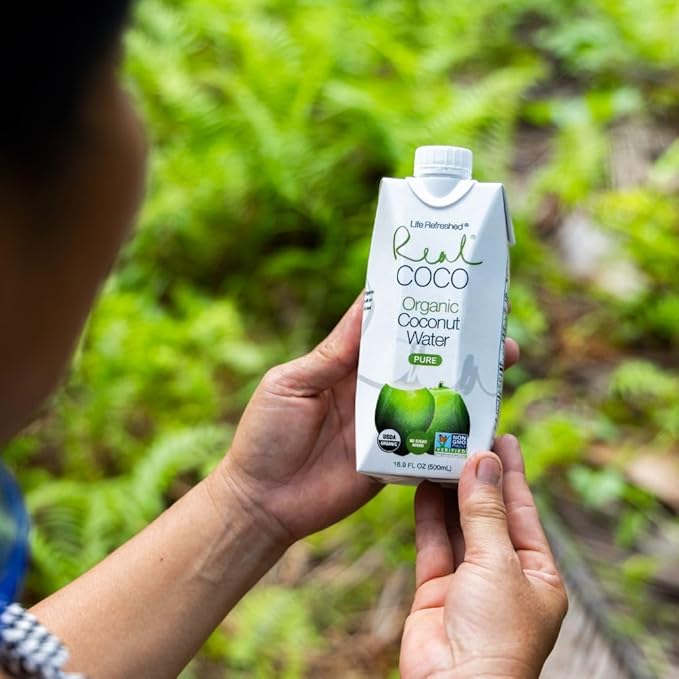 Real Coco Organic Pure Coconut Water 500mL 100% USDA Organic Coconut Water Packed with Electrolytes Dairy/Soy Free Vegan Plant Based (12-pack 500L) *PACKAGING MAY VARY*