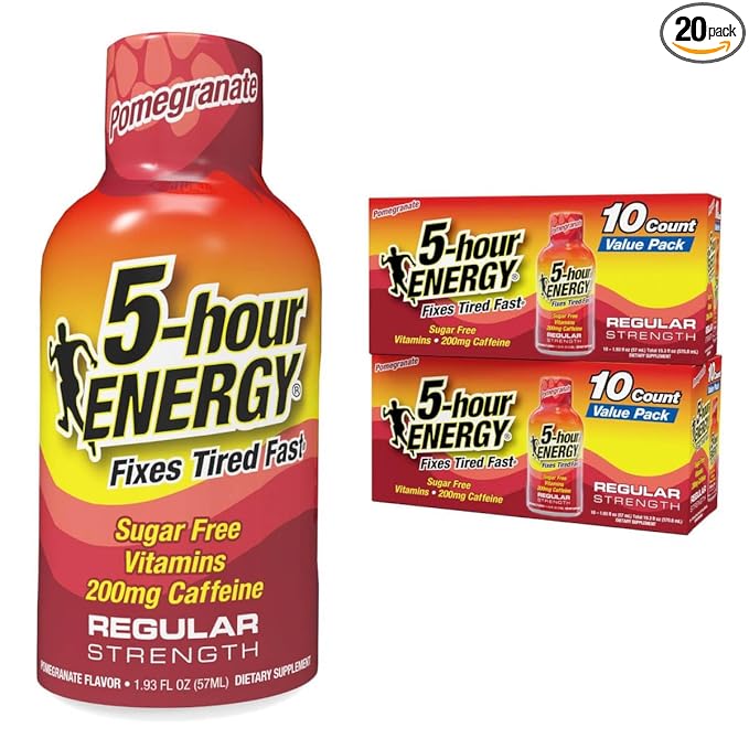 5-hour ENERGY Regular Strength Energy Shot Pomegranate Flavor 1.93oz 20-Pack - Sugar Free