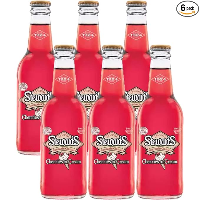 Stewarts 12 oz Glass Bottle Soda (6 Pack Total of 72 Oz) (Cherries N' Cream Soda)
