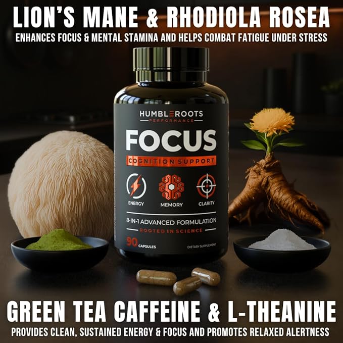 Advanced Nootropic Brain Supplement for Energy Memory &amp Focus | Lion's Mane Caffeine L-Theanine and 5 Additional All-Natural Ingredients to Improve Cognitive Health (90 Capsules)