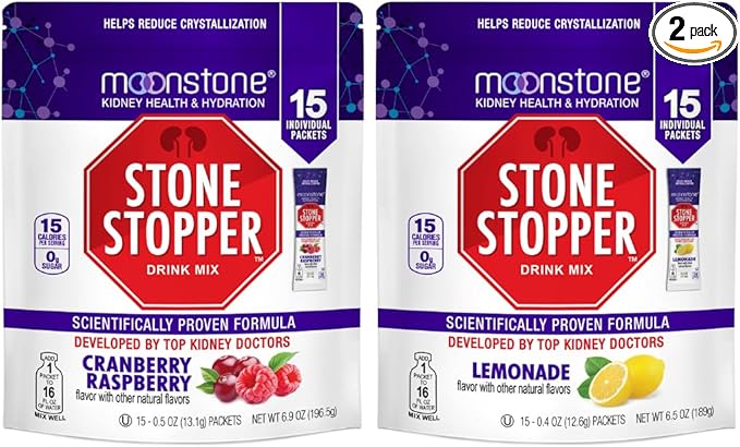 Stone Stopper Drink Mix Cranberry Raspberry &amp Lemonade Kidney Stone Prevention Calcium Oxalate Protector Developed by Urologists to Improve Hydration &amp Support Kidney Health 15 Day Supply