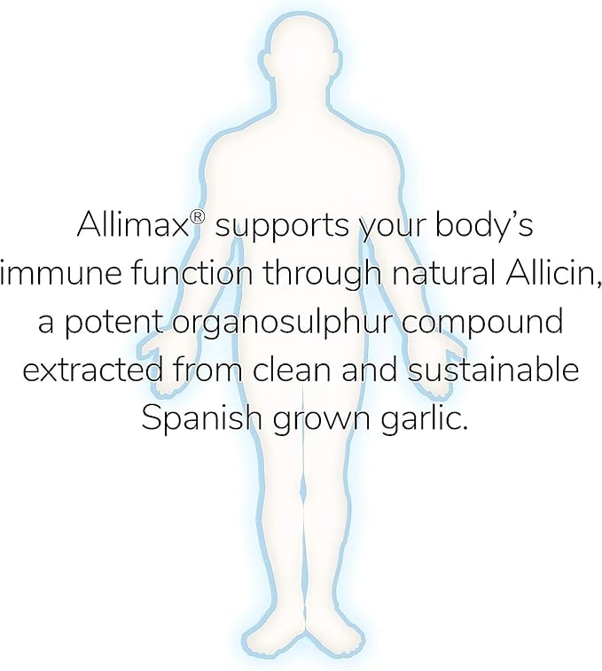 ALLIMAX 180mg 90 Capsules. Allicin Garlic Supplement to Support Your Body’s Immune Function. Contains Stabilized and Potent Bioactive Allicin Extracted from Clean &amp Sustainable Spanish Grown Garl