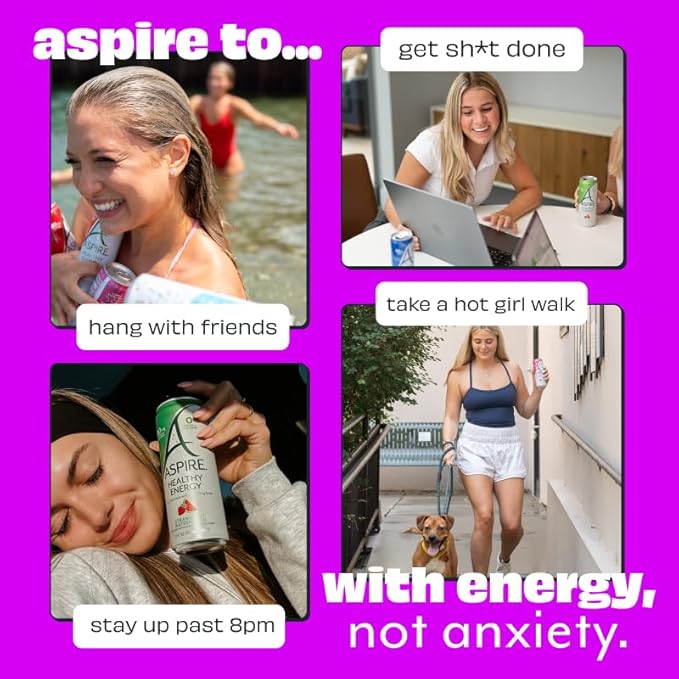 ASPIRE® Black Raspberry Healthy Energy Drink 80mg Natural Caffeine Zero Sugar No Carbs Keto Friendly 12 Pack Green Tea Sugar Free Drink Low Caffeine Zero Calorie