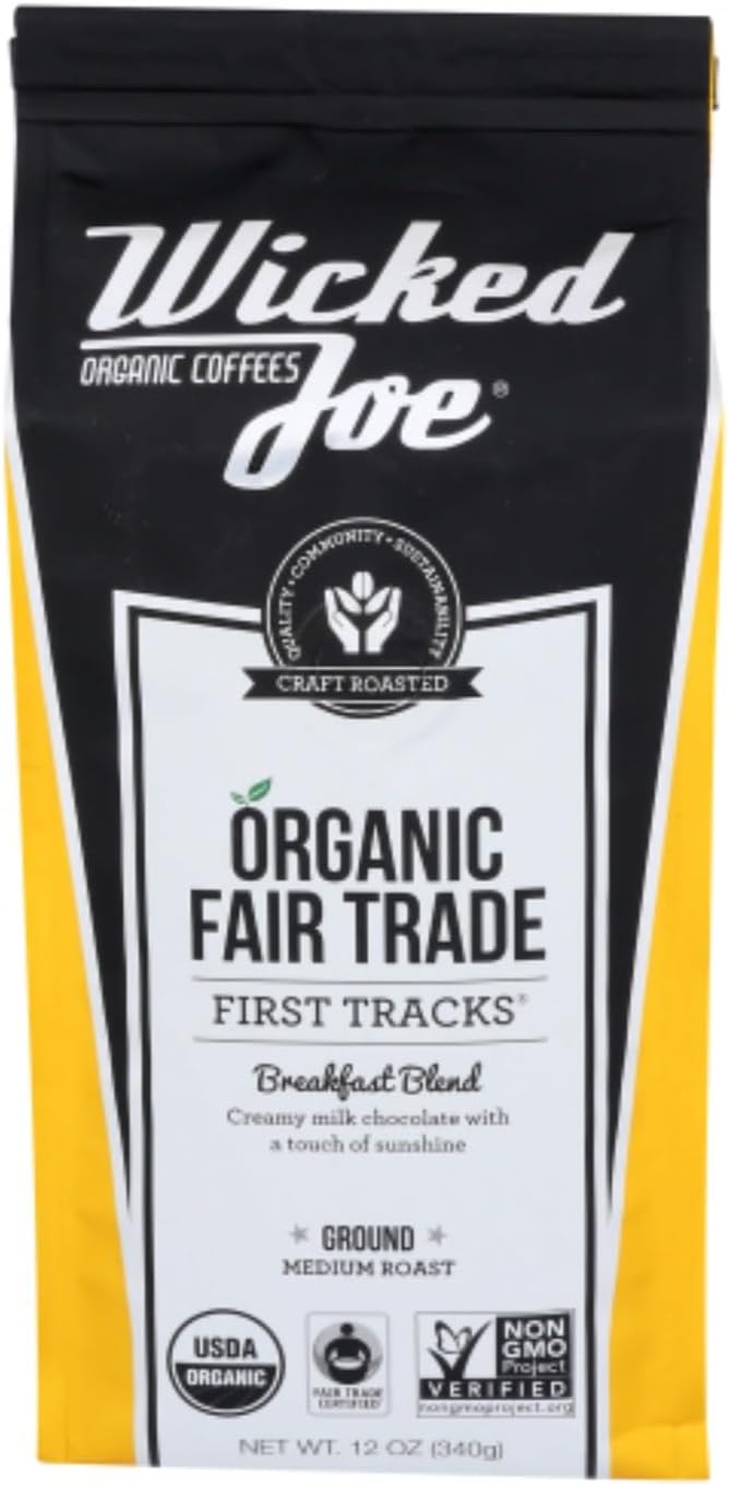 Wicked Joe Coffee Ground Breakfast Blend Light Roast 12-Ounce Bag (Pack of 6)