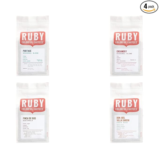 Bean Box Coffee Sampler - Roasted by Ruby 4-Pack Whole Bean Coffee Gourmet Coffee
