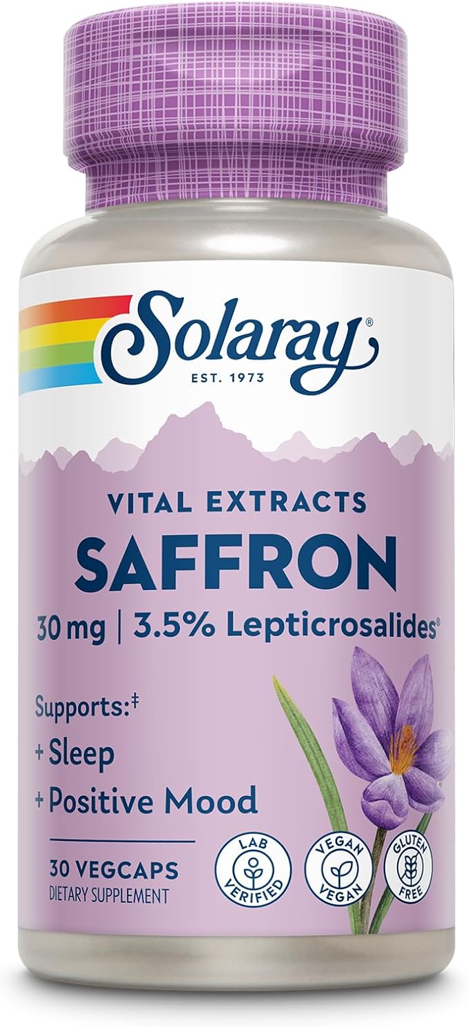 SOLARAY Saffron Extract - Sleep and Positive Mood Support - Vegan and Gluten Free Saffron Supplements - Lab Verified - 60-Day Guarantee - 30 Servings 30 VegCaps