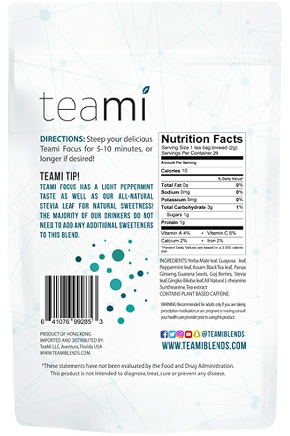 Teami Focus Tea - Herbal tea for mental clarity focus - Better focus blends for Alertness Concentration and Clarity