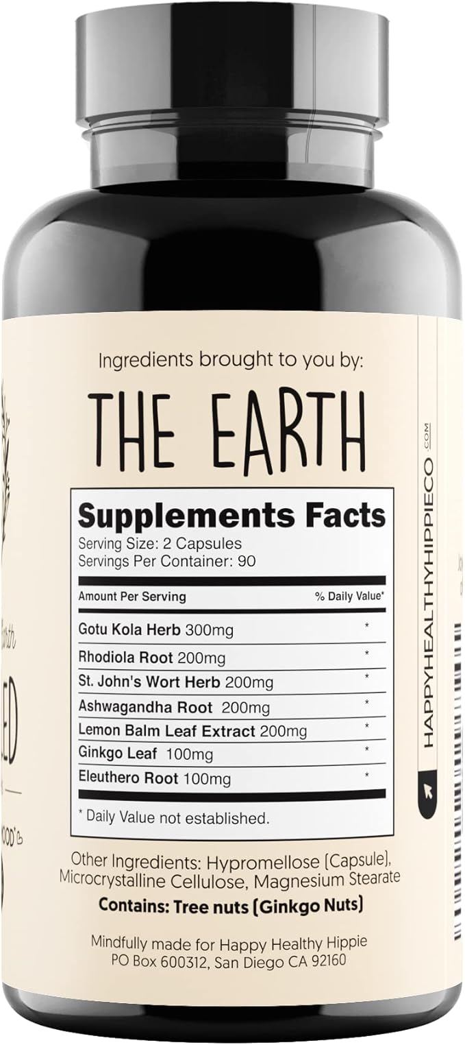 Joy-Filled Mood Support Supplement - 7 Herb Complex + St. Johns Wort (180 Ct) | Rhodiola Rosea Eleuthero Ashwagandha | Stress Relief – Helps Calm The Mind &amp Body | 100% Plant-Based Happy Pills