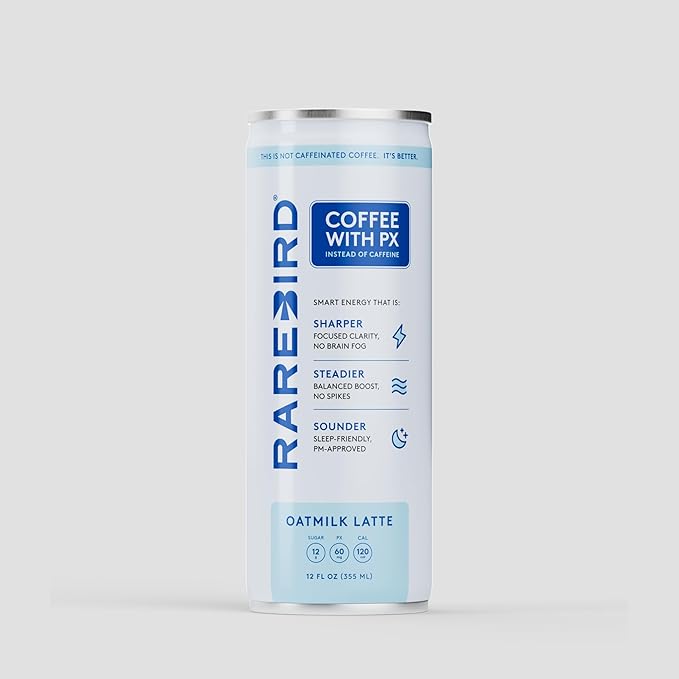 Rarebird Px Oatmilk Latte Lightly Sweetened 12 fl oz Cans (Pack of 12) Smooth Balanced Energy from Px Creamy Oatmilk Ready-to-Drink