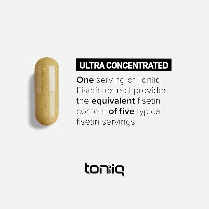 Toniiq Ultra High Purity Fisetin 500mg - 98%+ Higly Purified &amp Bioavailable Fisetin Supplement with MCT Oil for Absorption - Third-Party Tested Senolytic Supplements for Aging Support - 60 Capsule