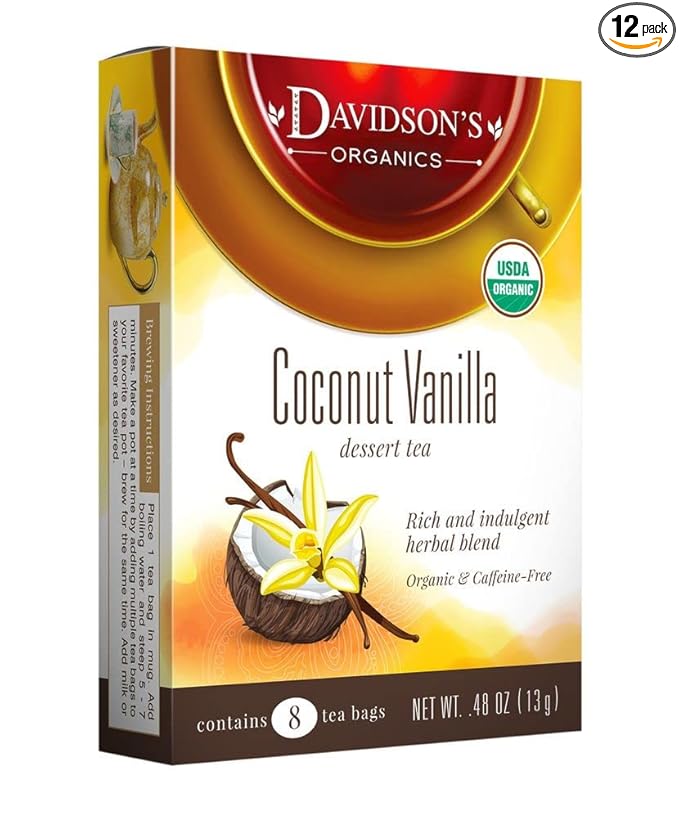 Davidson's Organics Coconut Vanilla 8-count Tea Bags Pack of 12