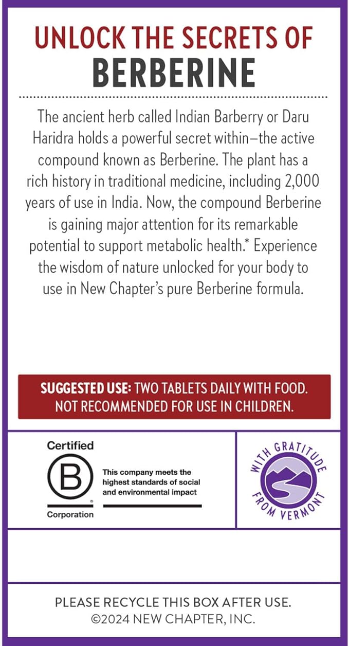 New Chapter Berberine Supplement - Super-Potent Berberine 1000 mg 30x Concentrated Indian Barberry Extract to Support Metabolic Health + Heart Health + Glucose Support Vegan Gluten Free 60 Count