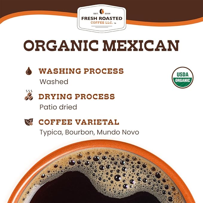 Fresh Roasted Coffee Organic Mexican | Mold &amp Myco 3rd Party Tested USDA Organic Kosher | Medium Roast 2 lb (32 oz) Whole Bean