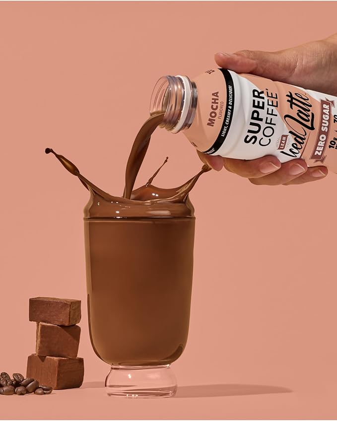 SUPER COFFEE Keto Protein Coffee (0g Added Sugar 10g Protein 70 Calories) [Mocha] 12 Fl Oz 12 Pack | Iced Smart Coffee Drinks