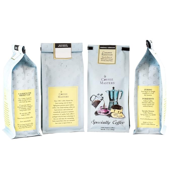 Coffee Masters Flavored Coffee Cinnamon Buttercream Ground 12-Ounce Bags (Pack of 4)