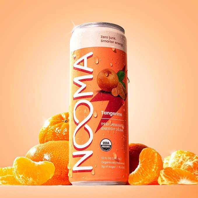 NOOMA - Performance Energy Drink - Pre Workout Drink - Nootropics Adaptogens + Electrolytes - 120mg Clean Caffeine 15 Calories &amp 2g Sugar - Tangerine-12 Pack -12oz ea.