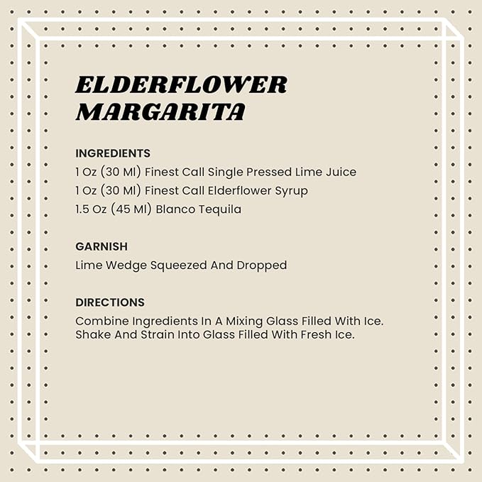 Finest Call Premium Elderflower Syrup Drink Mix 1 Liter Bottle (33.8 Fl Oz) Individually Boxed