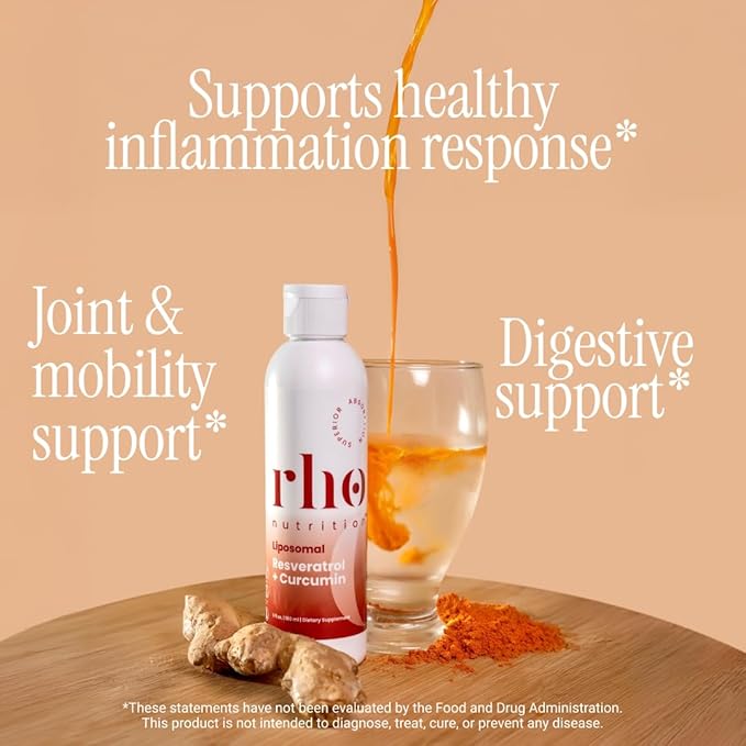 Rho Nutrition Liposomal Curcumin + Resveratrol (1 Pack) – Ultra High Absorption Liquid Curcumin Supplement – Promotes Joint Comfort Mobility Cellular Health and Overall Well-Being
