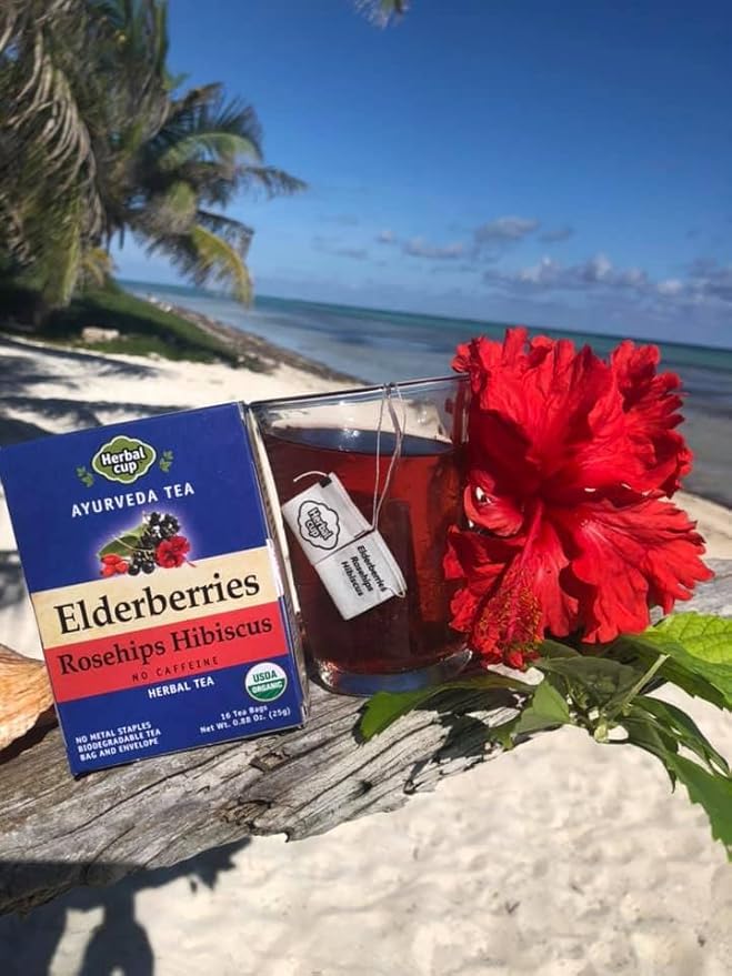 Herbal Cup Ayurveda Elderberries Tea Organic Rosehips Hibiscus No Caffeine Herbal Supplement (16 Count Pack of 6)
