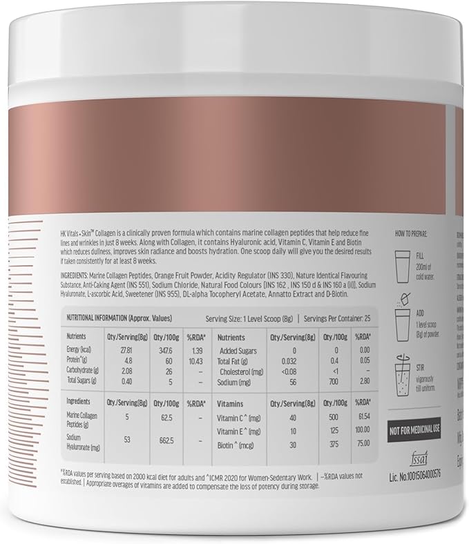 Mar.ine Collagen Supplement (Orange 200 Gram) | Vitamin C E Sodium Hyaluronate | for Healthy Skin Hair &amp Nails