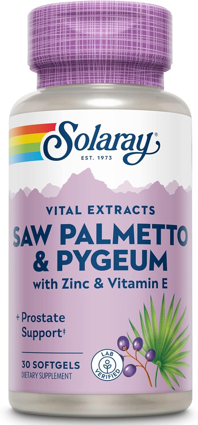 SOLARAY Saw Palmetto and Pygeum - Saw Palmetto for Men w/Pygeum Bark Zinc Vitamin E Pumpkin Seed Oil - Prostate Supplements for Men w/Beta Sitosterol - 60-Day Guarantee - 30 Servings 30 Softgels