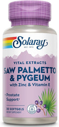 SOLARAY Saw Palmetto and Pygeum - Saw Palmetto for Men w/Pygeum Bark Zinc Vitamin E Pumpkin Seed Oil - Prostate Supplements for Men w/Beta Sitosterol - 60-Day Guarantee - 30 Servings 30 Softgels
