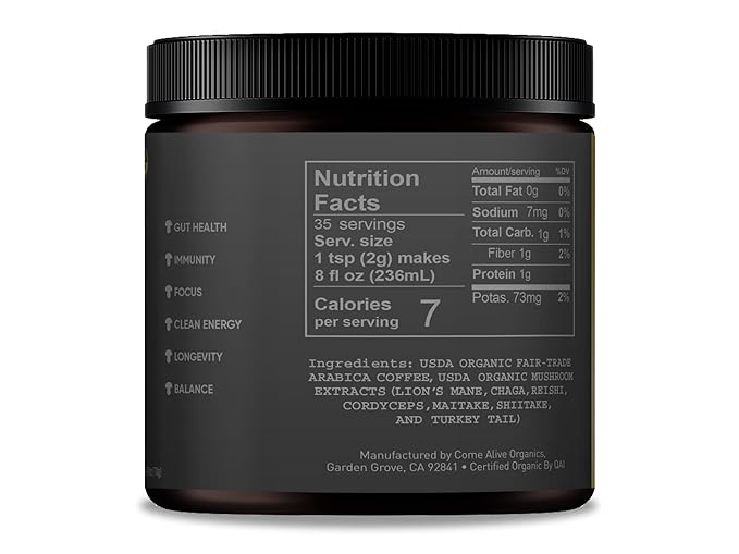 La Republica Founders Reserve Instant Mushroom Coffee Organic (35 Servings) Full Fruiting Bodies 50% More Shrooms Small Batch