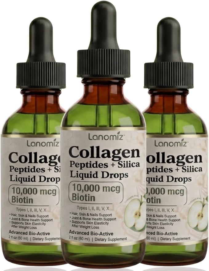 3 Pack Multi Collagen Peptides Liquid Drops Types（I II III V X） Hydrolyzed Collagen Peptides Collagen Proteins W. Hyaluronic Acid Biotin &amp Vitamin C for Hair Skin &amp Joint Gut Health
