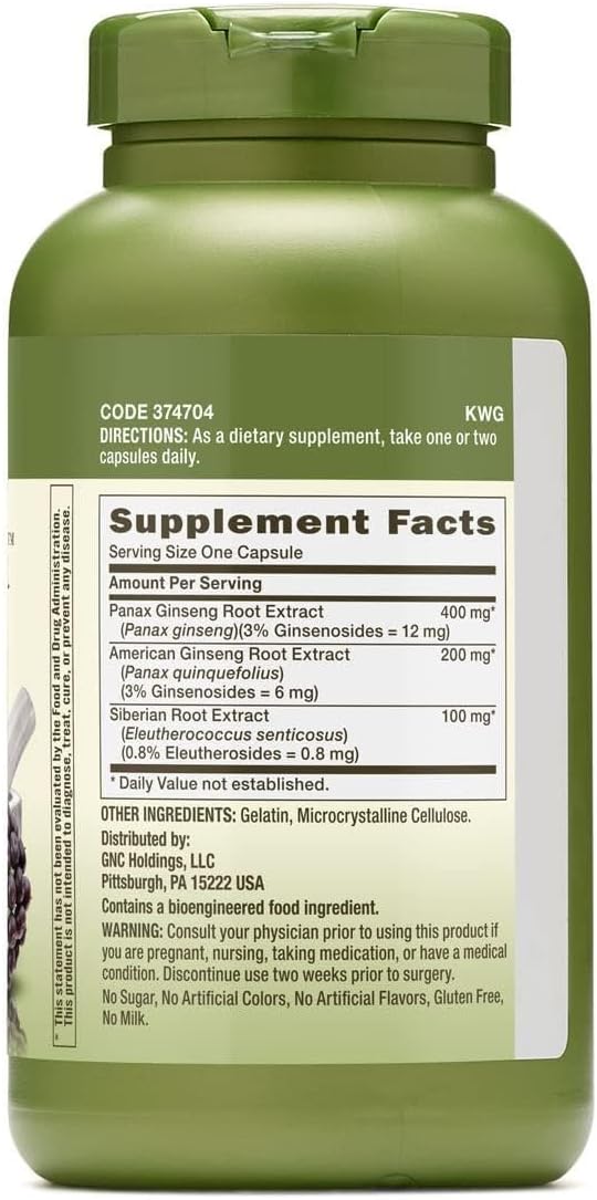 GNC Herbal Plus Triple Ginsa Supplement Supports Vitality 200 Servings