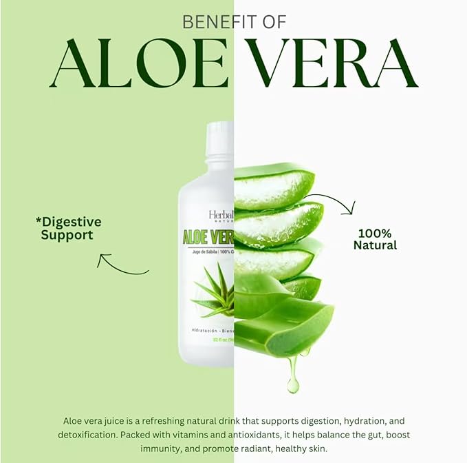 Aloe Vera Juice (UnFlavored) 32 Oz (960ml) - 100% Natural Jugo de Sabila 99.5% Purified Aloe Vera Leaf Juice from Concentrate Unflavored - MADE IN USA