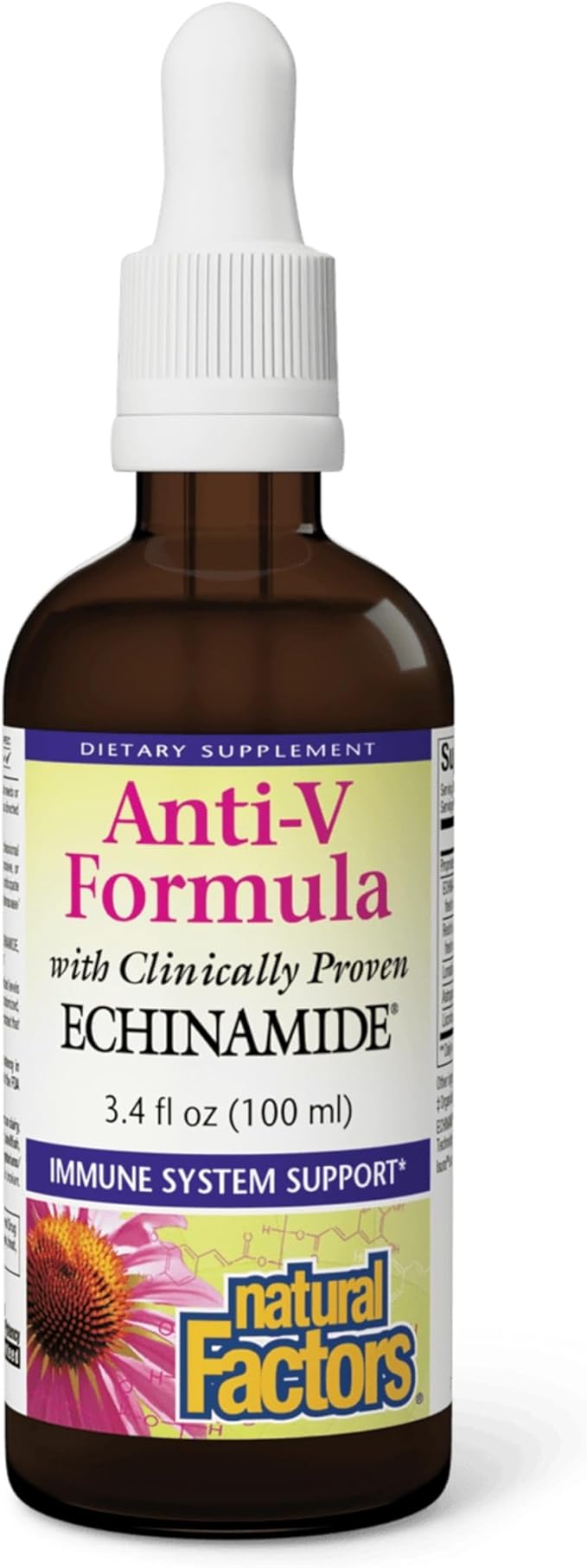 Natural Factors Anti-V Liquid Formula Echinacea Supplement for Immune and Wellness Support Organic Non-GMO 3.4 oz (100 servings)