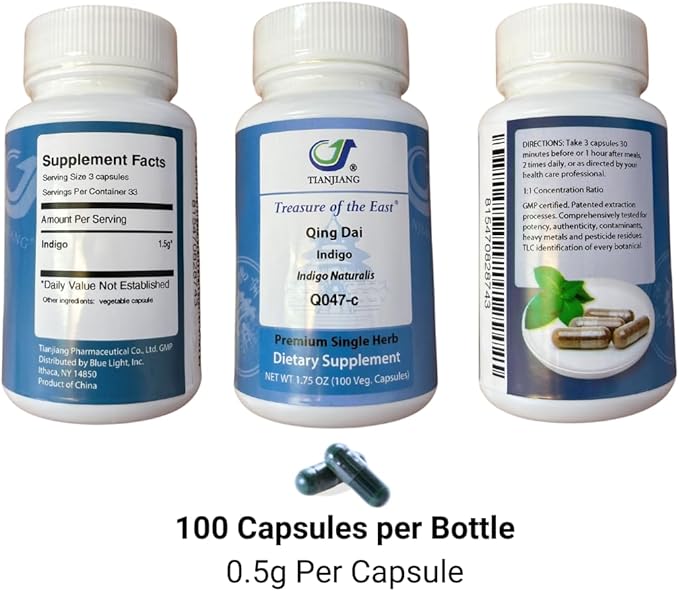 Treasure of the East Indigo - Qing Dai Capsules (1:1 Herbal Extracts 100 Capsules)