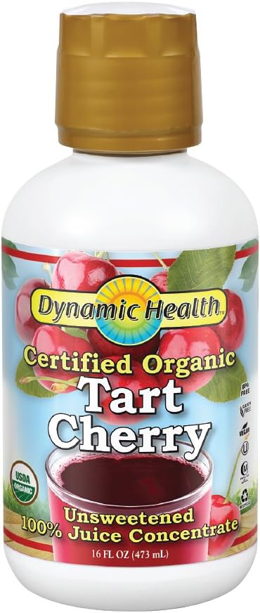Dynamic Health 100% Pure Organic Certified Tart Cherry Juice Concentrate 16-Ounce (Packaging May Vary)