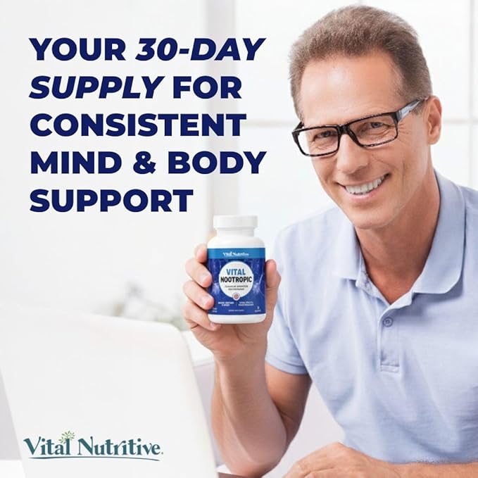 Vital Nootropic 12-in-1 Brain Supplement for Memory Focus &amp Energy Support – L-Tyrosine Bacopa Rhodiola Caffeine B Vitamins – Cognitive Balance Capsules for Men &amp Women-30 Days Supply