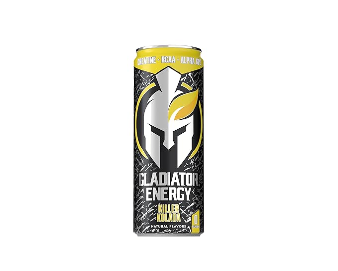 Gladiator Energy Drink Sugar-Free 12 Pack Killer Kolada 12oz Cans with Creatine BCAA and 250mg Caffeine