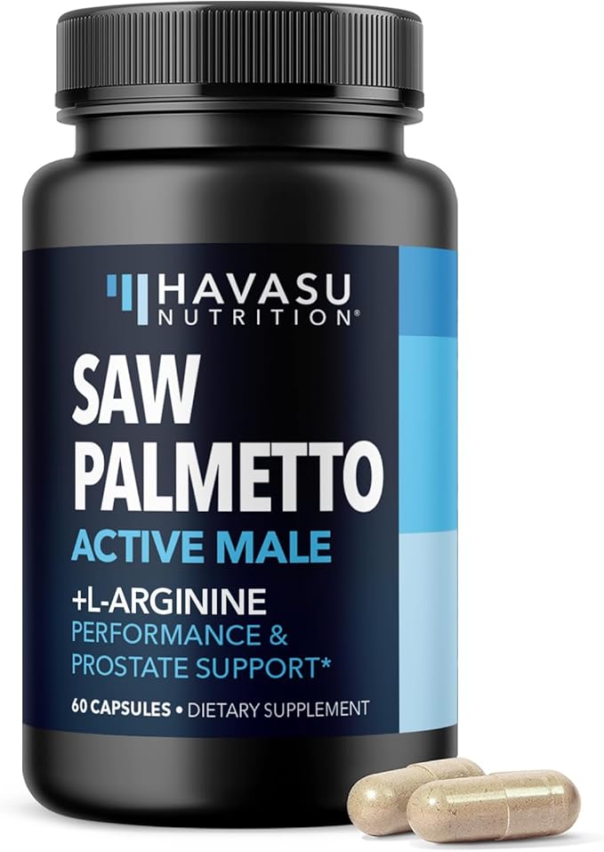 Saw Palmetto 500mg and L-Arginine 500 mg - Prostate Health and Nitric Oxide Supplements for Men - 60 Count - Urinary Function Support and Endurance for Active Males - Vegan Non-GMO 1 Month Supply