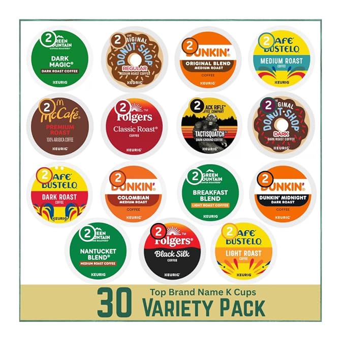 30 Count – Variety Pack Coffee Pods K Cup Sampler – French Roast Black Silk Breakfast House Colombian Classic Dark Magic Original for Brewers